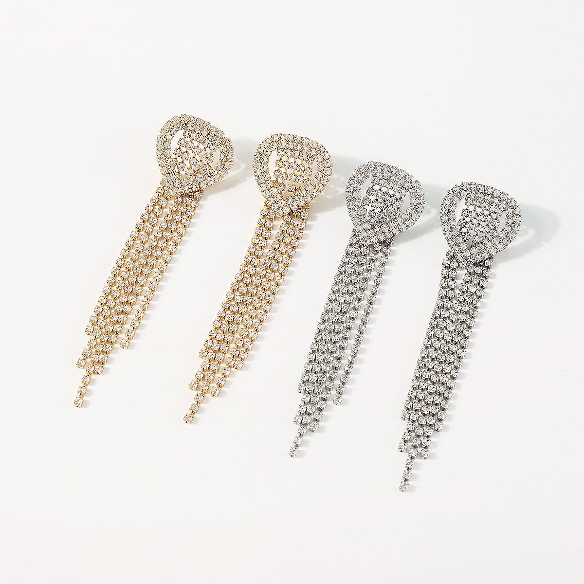 E1557 Exaggerated claw chain rhinestone temperament earrings love claw chain tassel temperament long earrings for women
