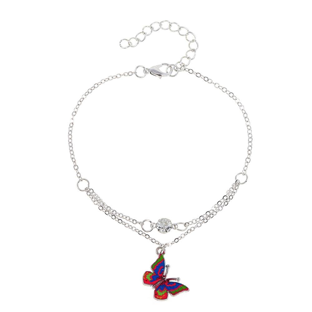 Ins dream dripping oil butterfly double-layer anklet female Bohemia butterfly pendant anklet beach foot jewelry