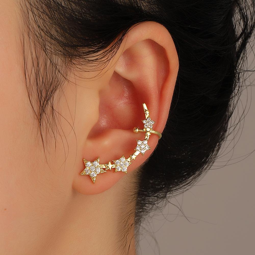 ins micro-inlaid zircon butterfly ear clip without ear hole fashion temperament star letter ear bone clip single earring