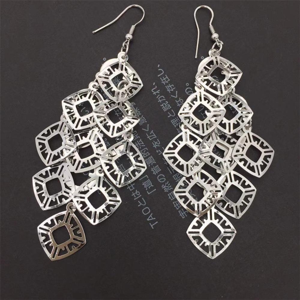 Fashion hollow back shape metal sheet earrings long female exaggerated earrings
