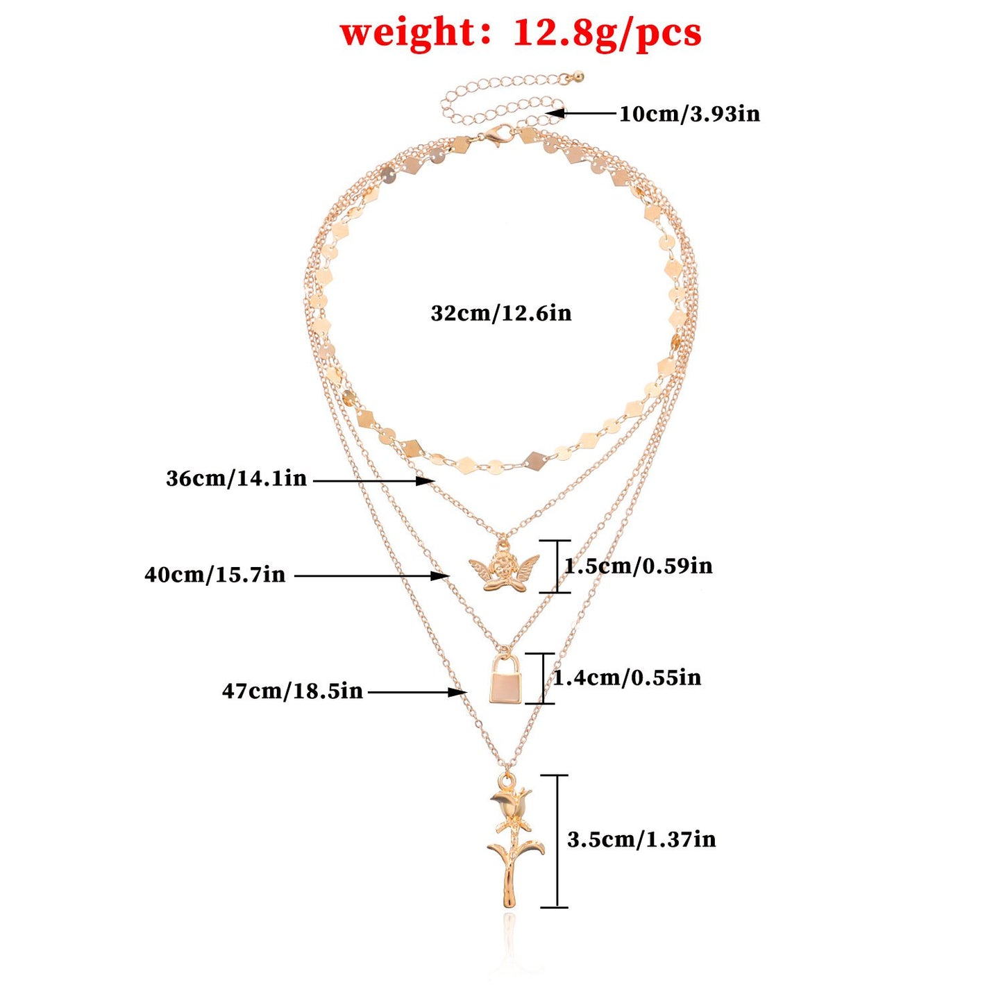Jewelry Simple Harajuku Multi-layer Angel Lock Rose Pendant Fashion Personality Small Circle Necklace