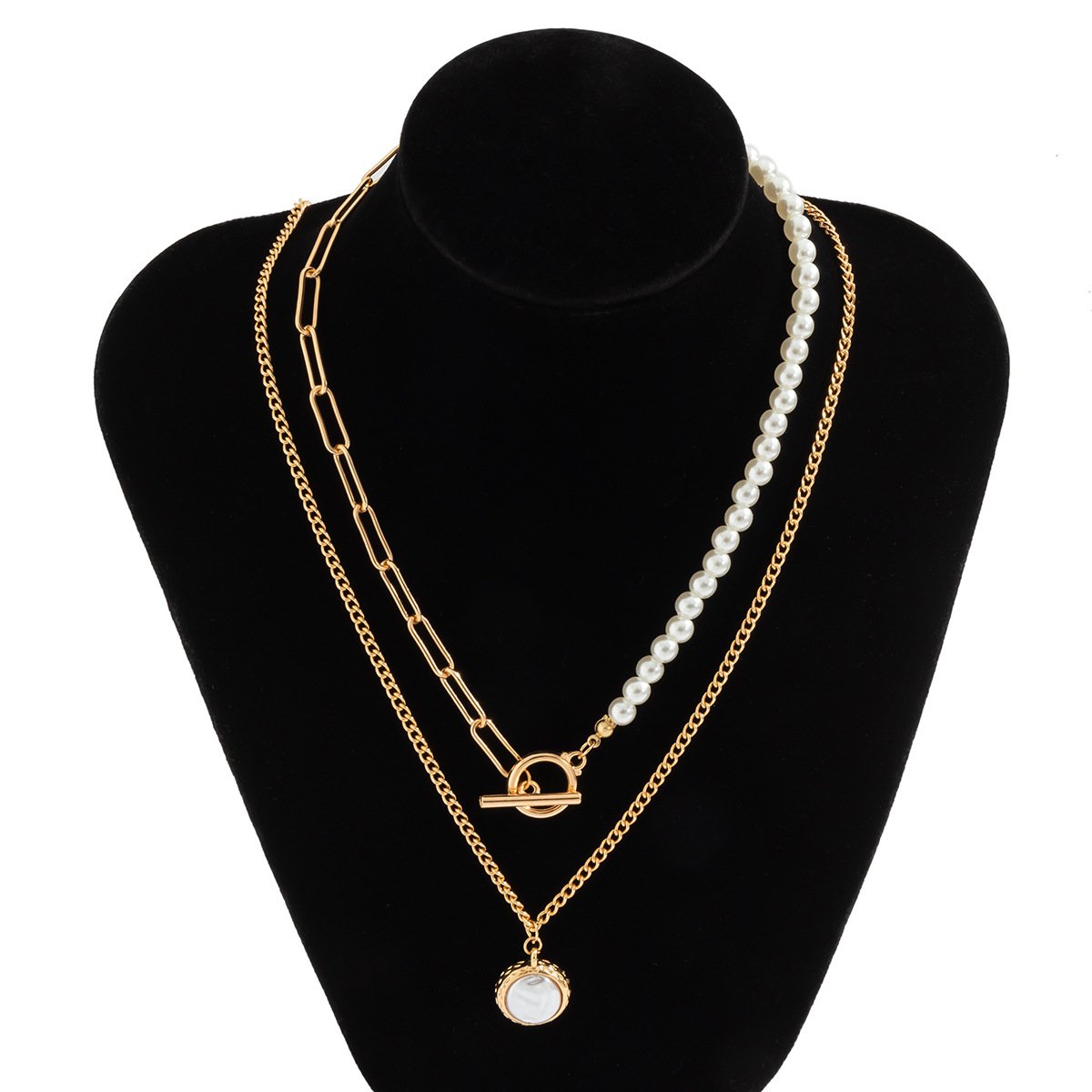 Jewelry Temperament Cold Pearl Pendant Necklace Retro Versatile Metal Ot Buckle Chain Necklace