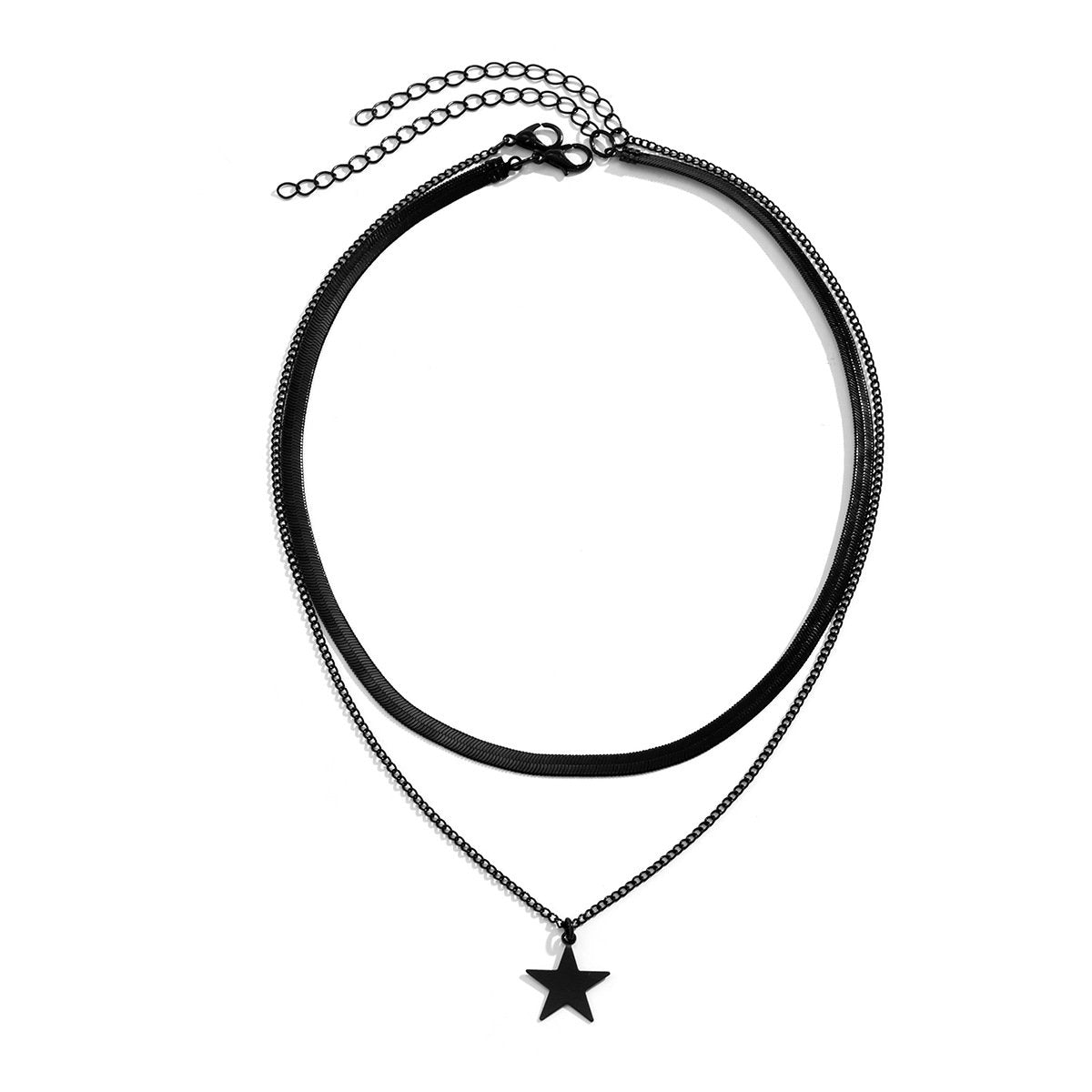 Jewelry Sweet Cool Black Snake Bone Chain Star Pendant Necklace Niche Spray Paint Simple Necklace Women
