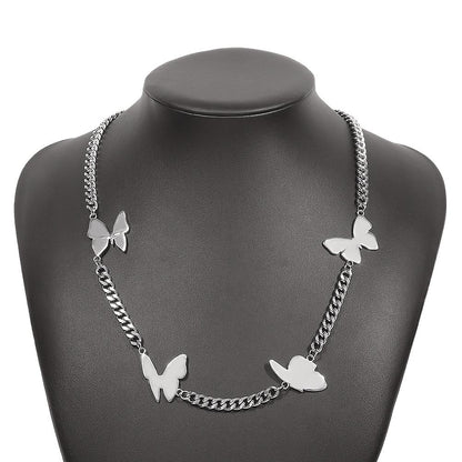 N8668 Jewelry Fashion Cool Hip Hop Chain Necklace Personality Retro Creative Simple Butterfly Necklace Female