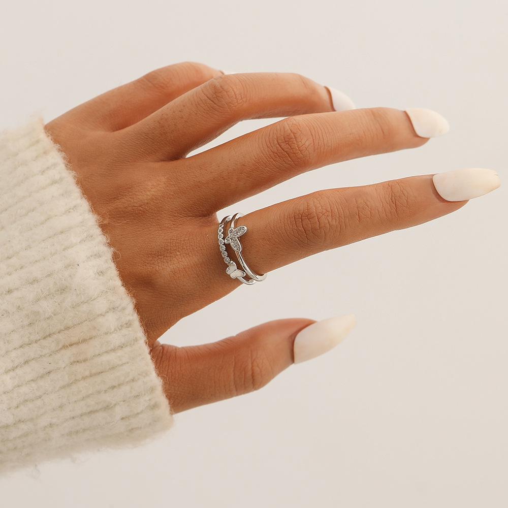 Hollow butterfly full diamond copper micro-inlaid open ring ladies light luxury niche design simple and beautiful ring