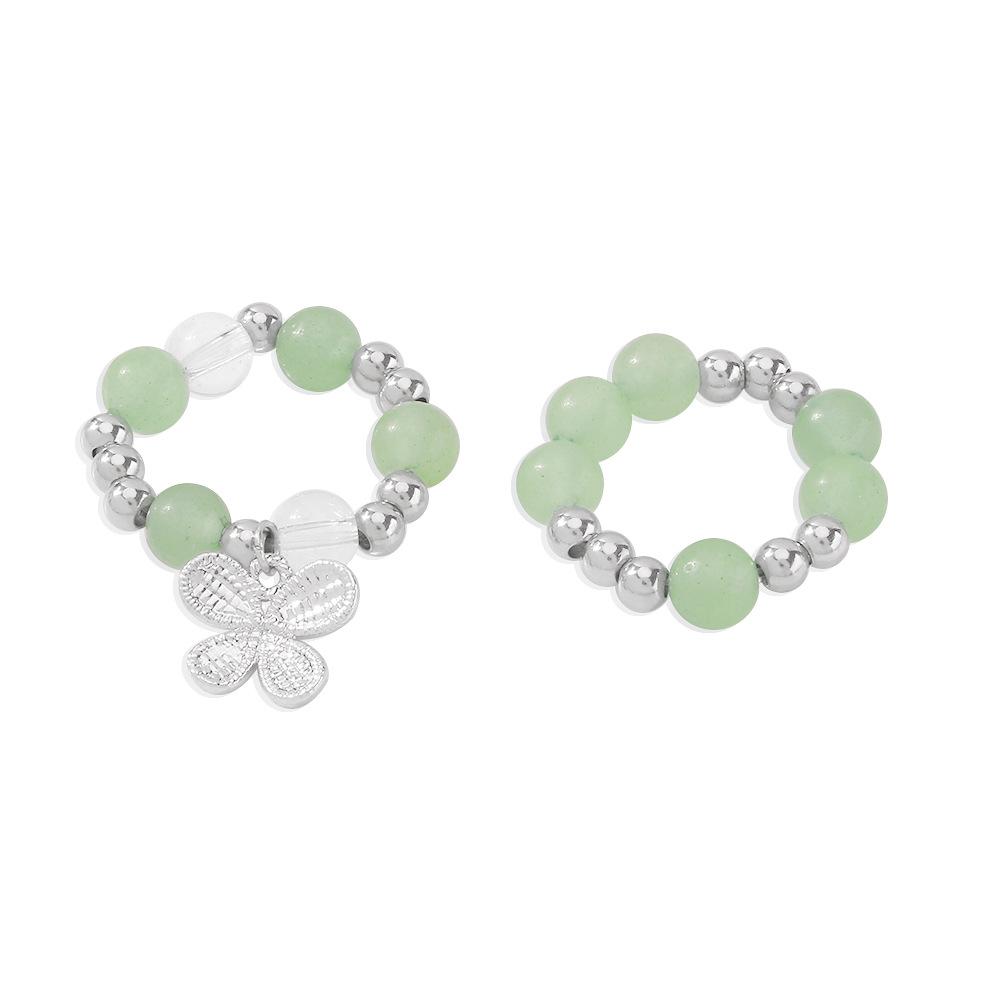 R667 Jewelry Simple Beaded Temperament Fashion Ring Female Alloy Flower Sweet Elastic Ring