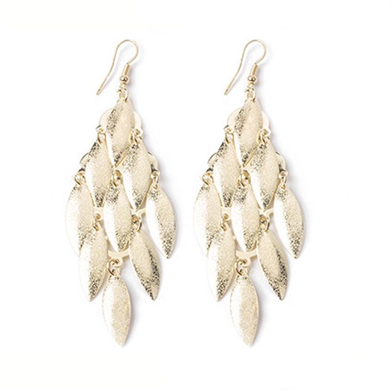 Atmospheric ethnic long string leaf-shaped metal frosted earrings earrings