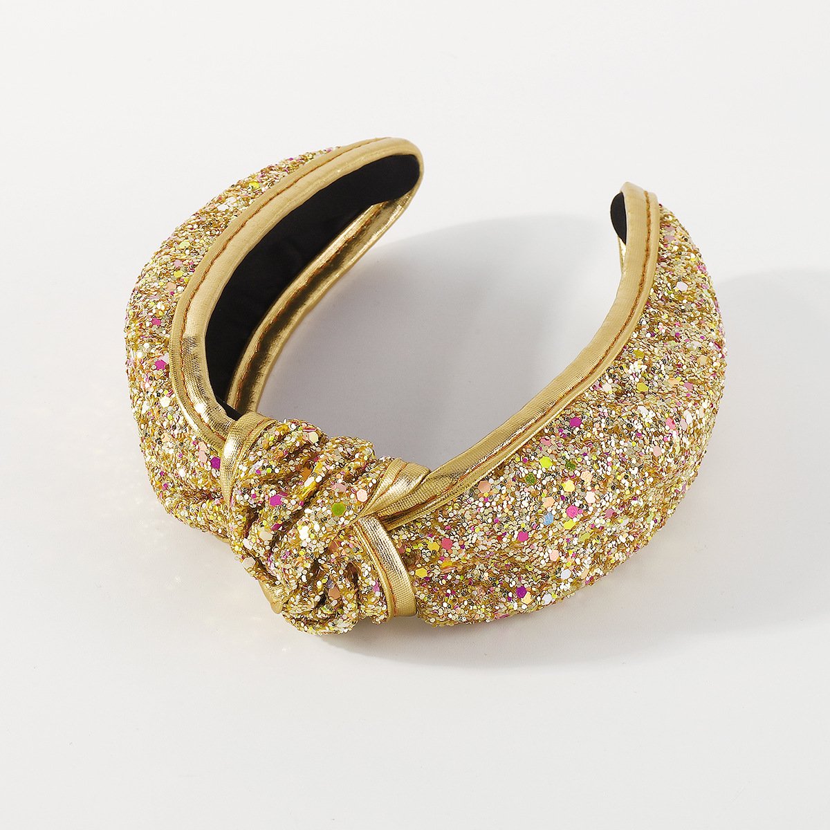 F517 Jewelry Exaggerated Geometric Knotted Golden Wrapped Headband Light Luxury Sequins Retro Headband Female