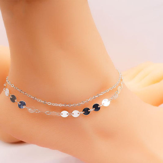 Multi-layered handmade sequin anklet trend foot decoration exquisite disc jewelry