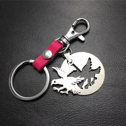 Earth Flying Eagle Cowhide Keychain Stainless Steel Pendant Titanium Steel Jewelry Waist Hanging Ladies Bag Pendant