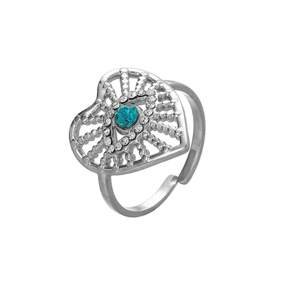 Niche Trend Stainless Steel Opening Adjustable Hollow Heart Eye Ring Versatile Fashion Jewelry