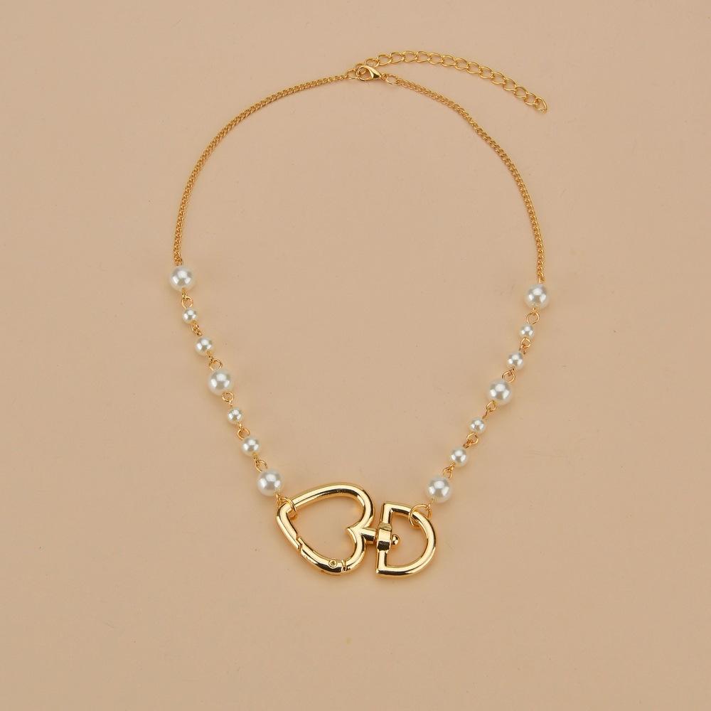Fashion Alloy Peach Heart Pendant Necklace Simple Imitation Pearl Necklace Accessories