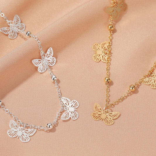 Foot decoration summer beach multi-layer hollow butterfly pendant anklet female personality fashion jewelry