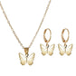 Gold Butterfly Round Buckle Earrings Necklace Accessories Simple Fashion Two-Piece Set Ornaments