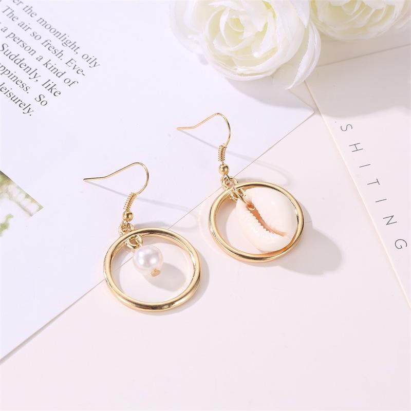 ins ocean conch earrings personality asymmetrical round pearl shell earrings fashion beach accessories