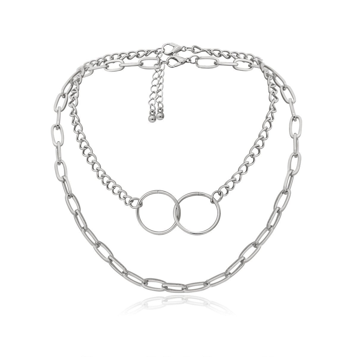Jewelry Frosty Chain Double Layer Necklace Female Simple Circle Double Ring Geometric Set Necklace