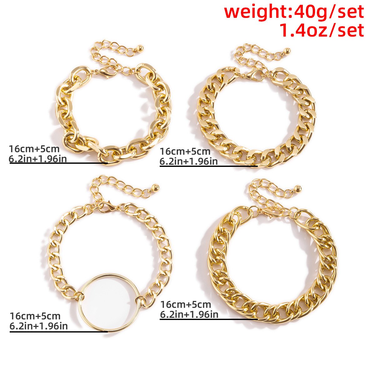 Punk Metal Aluminum Chain Bracelet Set Female Hip Hop Simple Exaggerated Geometric Circle Bracelet