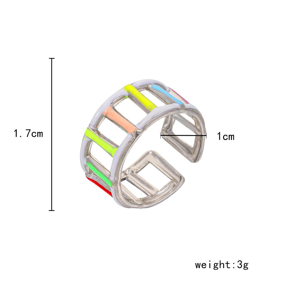 Fashionable high-level cold ins stainless steel opening color drop oil simple line ring