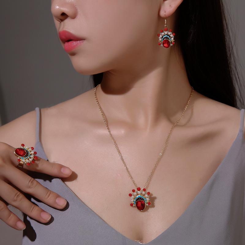 Chinese Retro Jewelry Creative Peking Opera Face Makeup Earrings Knife Ma Dan Ring Necklace Female Net Red Opera Jewelry