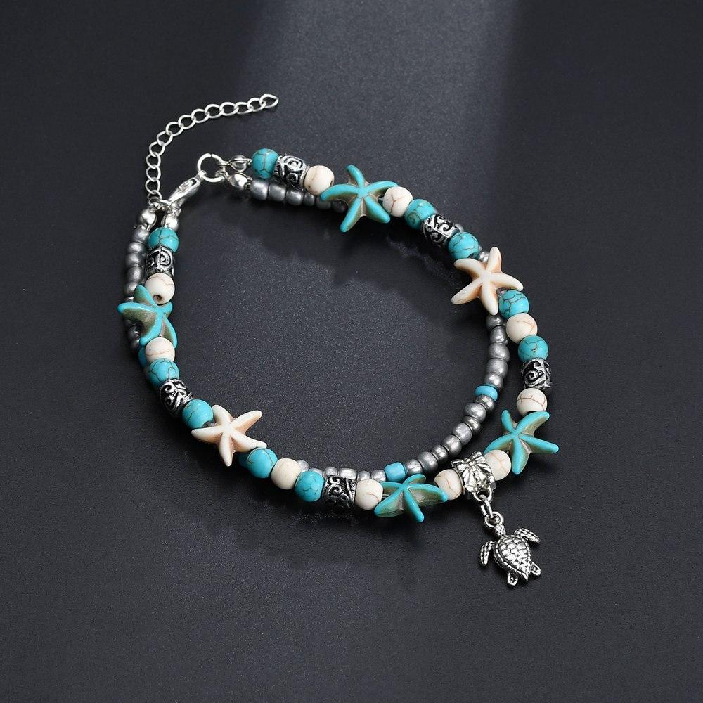 Conch Beads Yoga Anklet Sea Turtle Bracelet Beach Pendant Starfish Pearl Retro Turtle Anklet