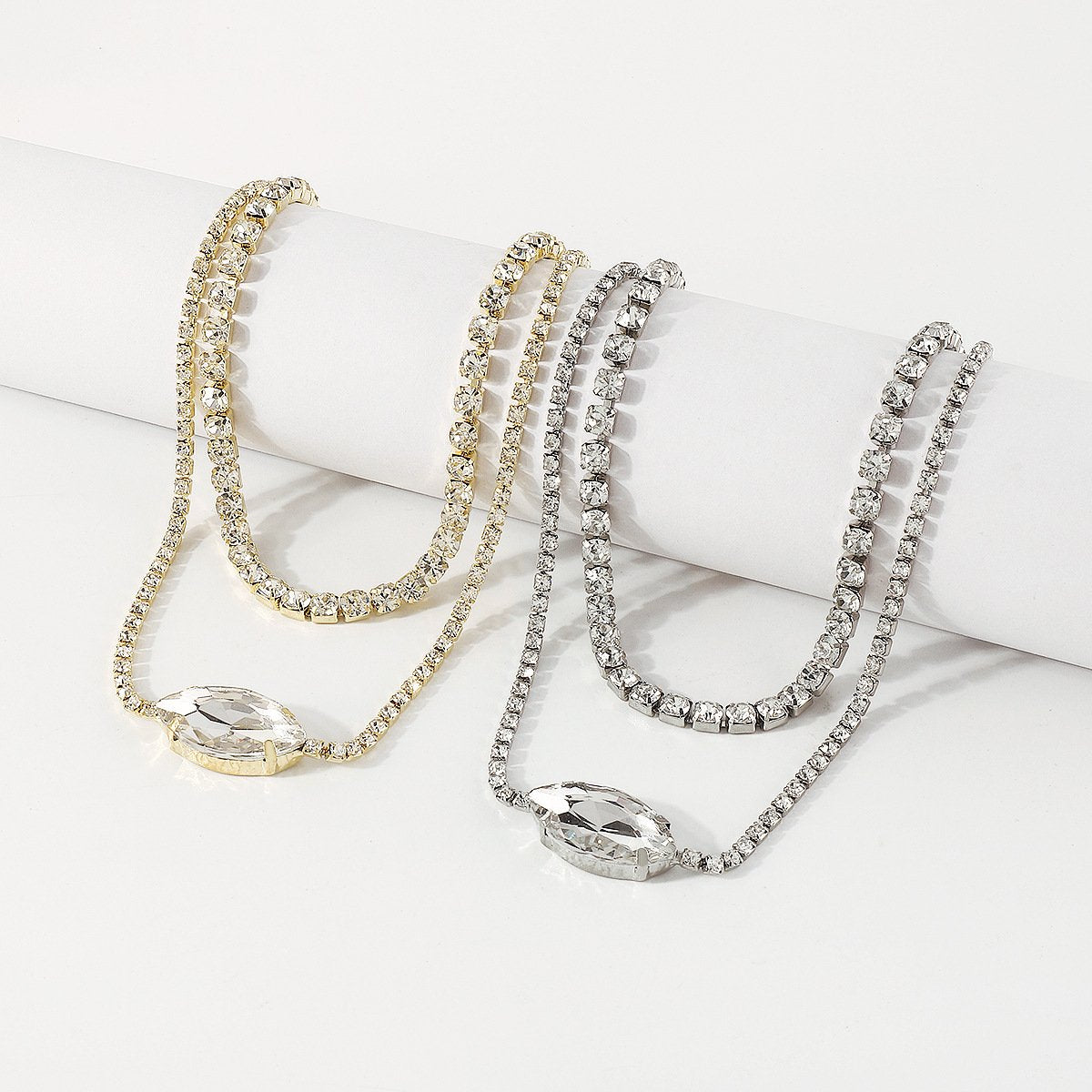 N1685 Retro Double Claw Chain Necklace Light Luxury Rhinestone Temperament Necklace Stacked Individual Elegant Necklace