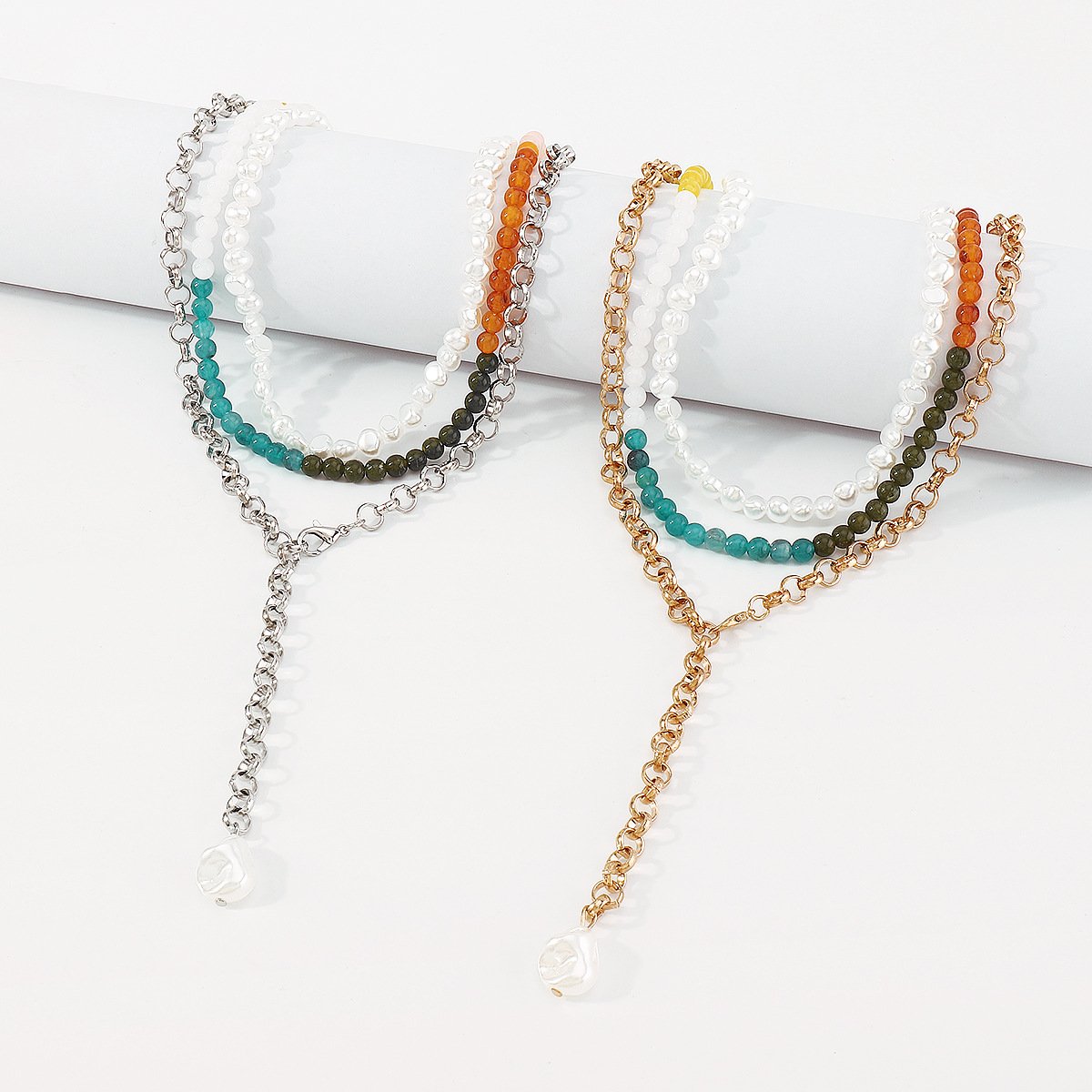 N1733 Bohemian Ethnic Multilayer Necklace Color Beaded Fashion Y Shape Necklace Exaggerated Geometric Necklace