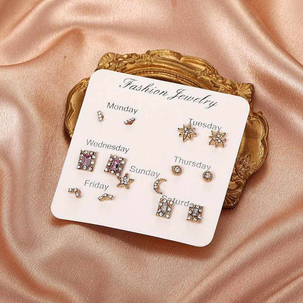 Small and exquisite week week diamond star stud earring set fashion simple design student ear jewelry