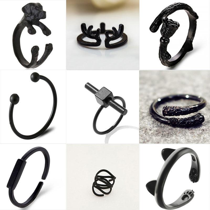 Retro Geometric Cat Claw Ring Metal Black Winding Animal Ring Fashion Creative Open Hand Jewelry Female