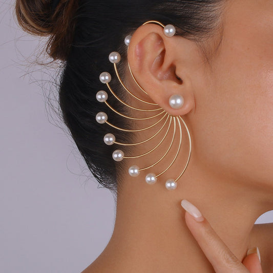 E1443 Personality Internet celebrity trendy earrings fan-shaped pearl exaggerated earrings niche design fashion earrings