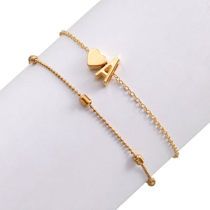 Jewelry Beach Bead Chain Love Peach Heart Alphabet Anklet Women's Versatile Temperament Foot Decoration Set