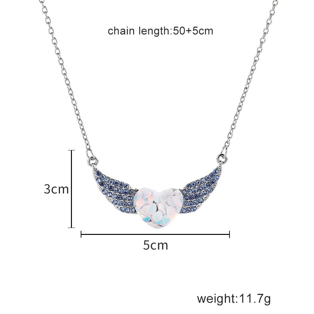 Fashion Simple Heart Necklace Creative Diamond Angel Wings Pendant Jewelry