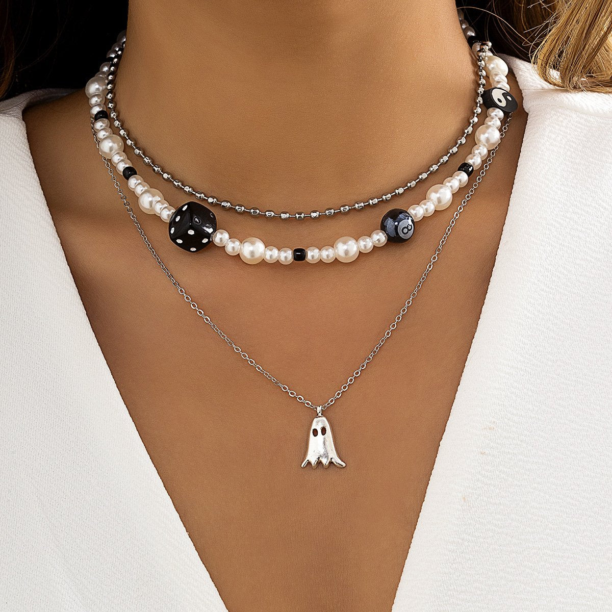 Jewelry Retro Mix and Match Dice Tai Chi Necklace Female Versatile Ghost Pendant Alphabet Beaded Necklace