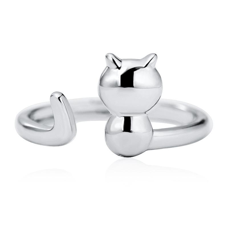 Fashion trendy personality simple and cute girl opening adjustable glossy cat copper ring