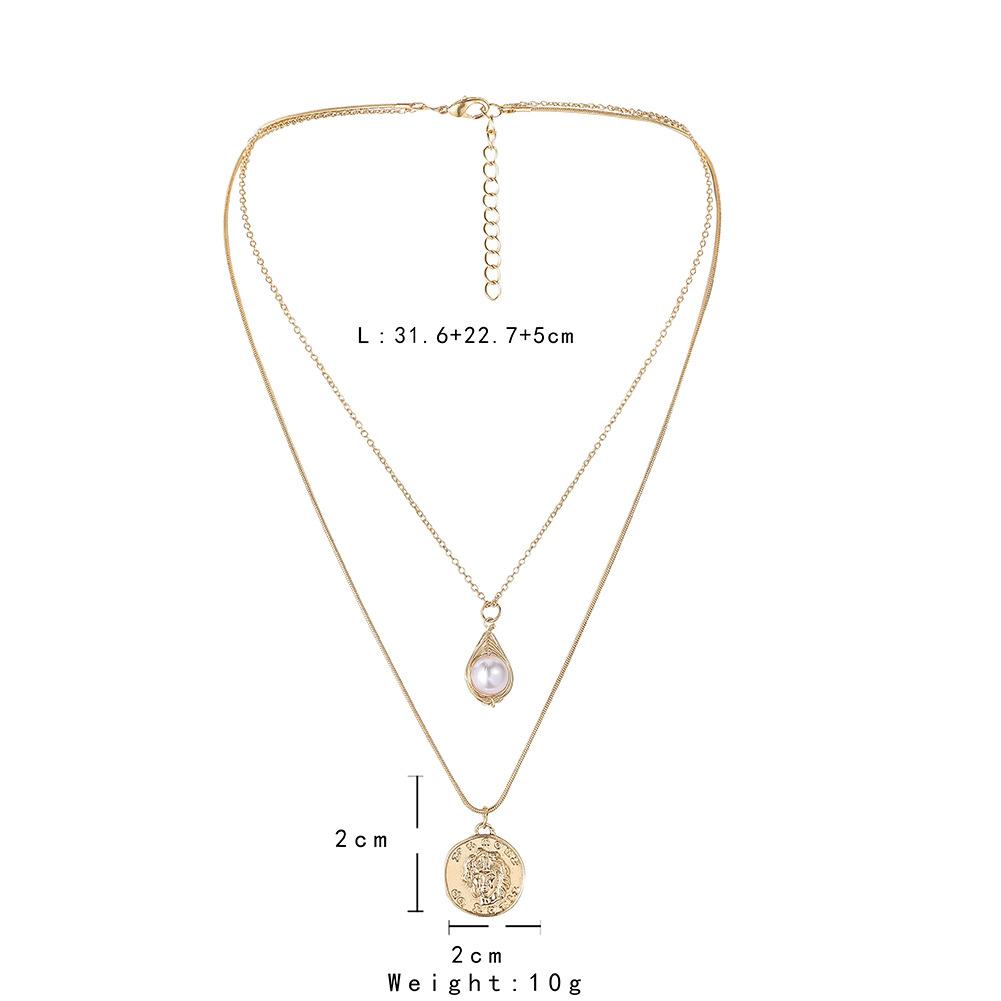 Fashion Portrait Embossed Coin Round Tag Tag French Vintage Mother-of-pearl Snake Bone Double Layer Necklace