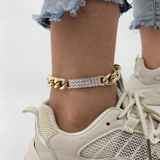 A111 Fashion temperament thick chain foot decoration personality diamond simple anklet hip-hop trendy cool retro accessories