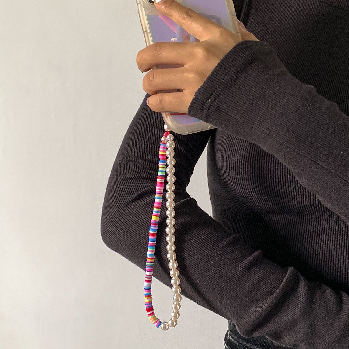 Jewelry simple imitation pearl soft pottery color mobile phone chain femininity color matching beaded mobile phone pendant