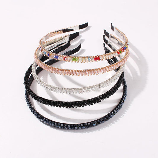 F2131 Handmade Crystal Headband Fashion Creative Color Rice Bead Thin Side Headband For Women