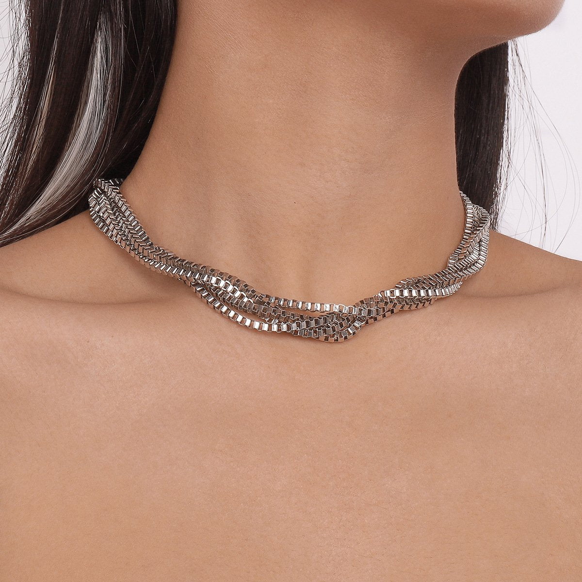 N1399 American retro exaggerated choker necklace niche metal personality multi-layer hip-hop punk necklace
