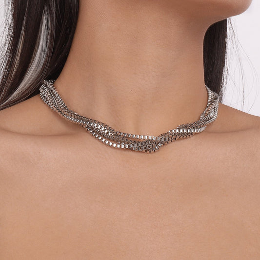 N1399 American retro exaggerated choker necklace niche metal personality multi-layer hip-hop punk necklace