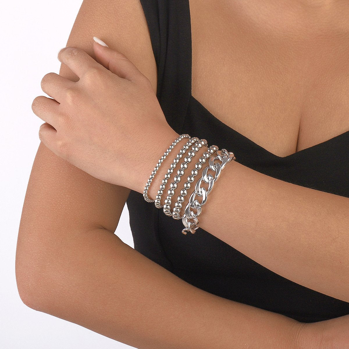 B182 Jewelry CCB Beaded Aluminum Chain Exaggerated Personality Bracelet Frosty Retro Elastic Bracelet