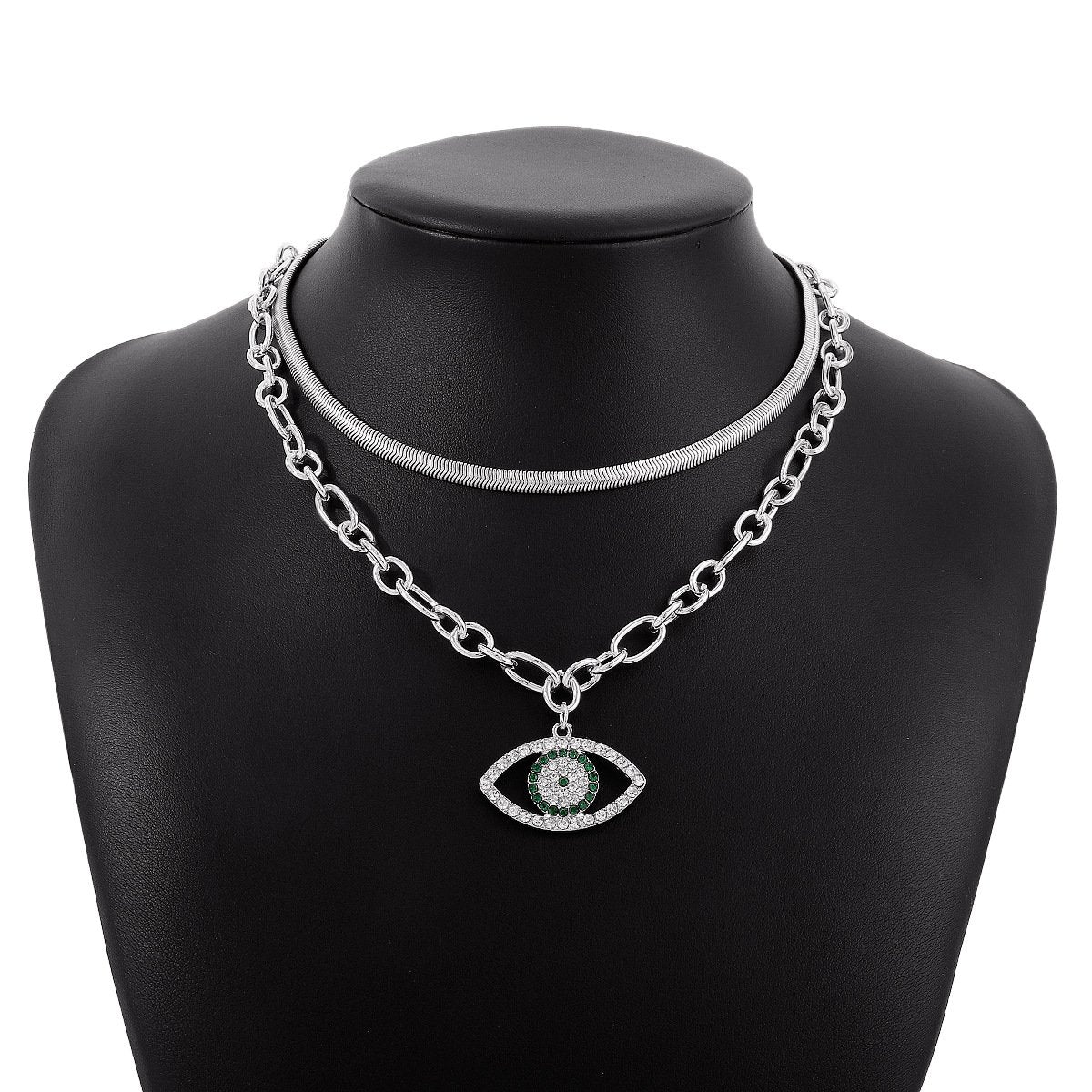 N1749 Exaggerated Temperament Eyes Hollow Diamond Necklace Niche Hip Hop Layered Sweet Cool Necklace