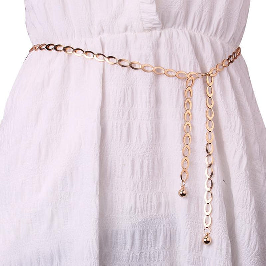 Jewelry Fashion Elegant Gold Women's Waist Chain Versatile Dress Decoration Metal Big Ring Belt