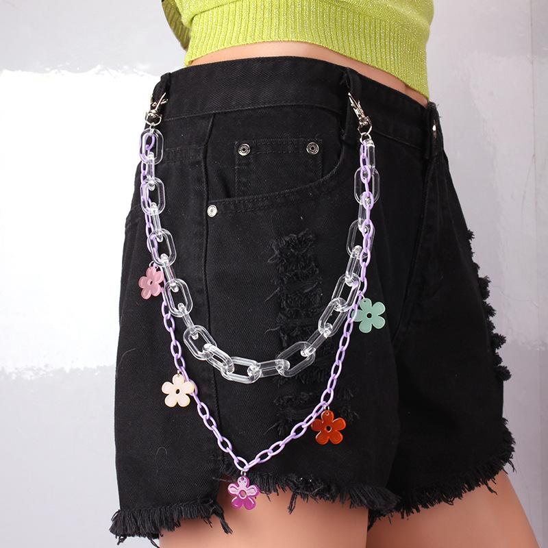 Double-layer resin chain peach heart accessories waist chain hip-hop trend acrylic mushroom pendant pants chain