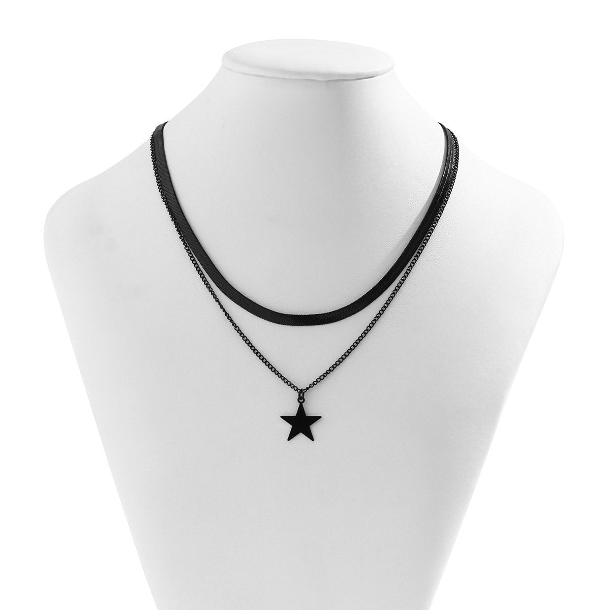 Jewelry Sweet Cool Black Snake Bone Chain Star Pendant Necklace Niche Spray Paint Simple Necklace Women
