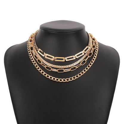 N1412 Multi-layered wear personality mix and match necklace exaggerated punk modern necklace geometric creative necklace