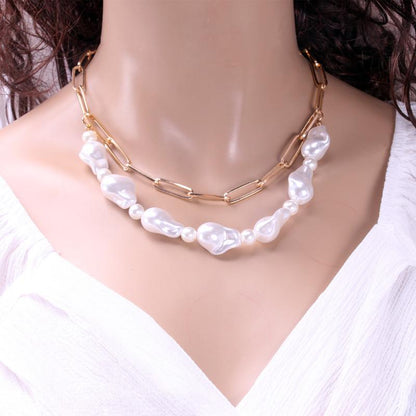 Temperament Baroque Imitation Pearl Multilayer Necklace Double Versatile Chain Beaded Necklace Women's Jewelry