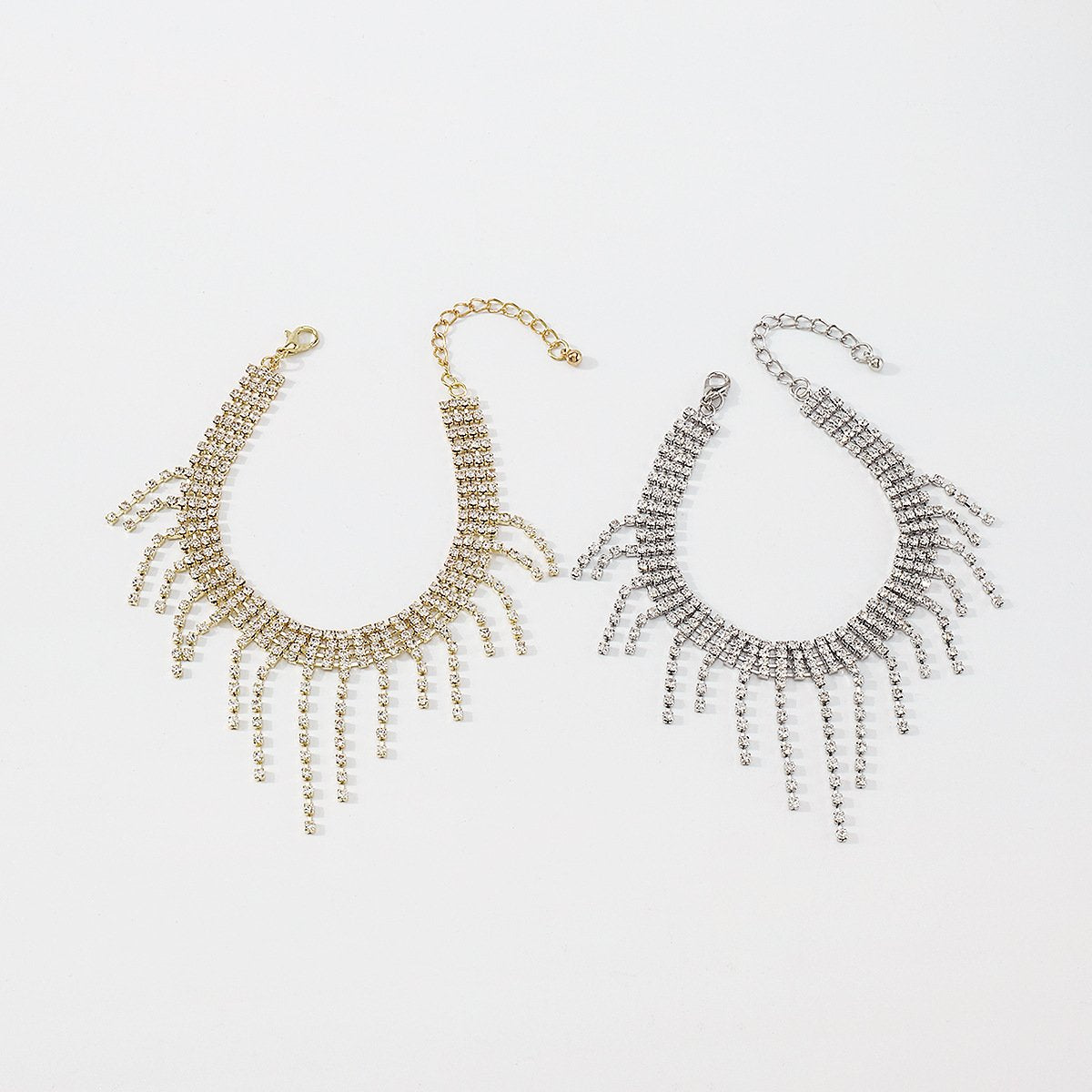 A177 French light luxury geometric tassel anklet row diamond claw chain rhinestone personality fashion cold instep chain female