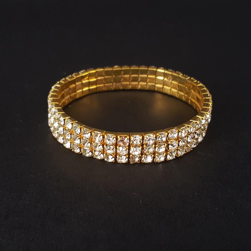 Diamond Couple Gem Bracelet Hand Jewelry 3 Rows of Claw Elastic Bracelet Alloy Bright Color Bracelet
