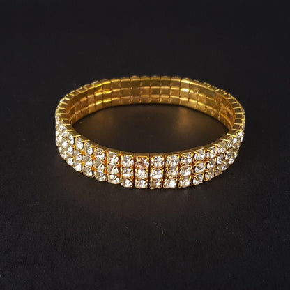 Diamond Couple Gem Bracelet Hand Jewelry 3 Rows of Claw Elastic Bracelet Alloy Bright Color Bracelet