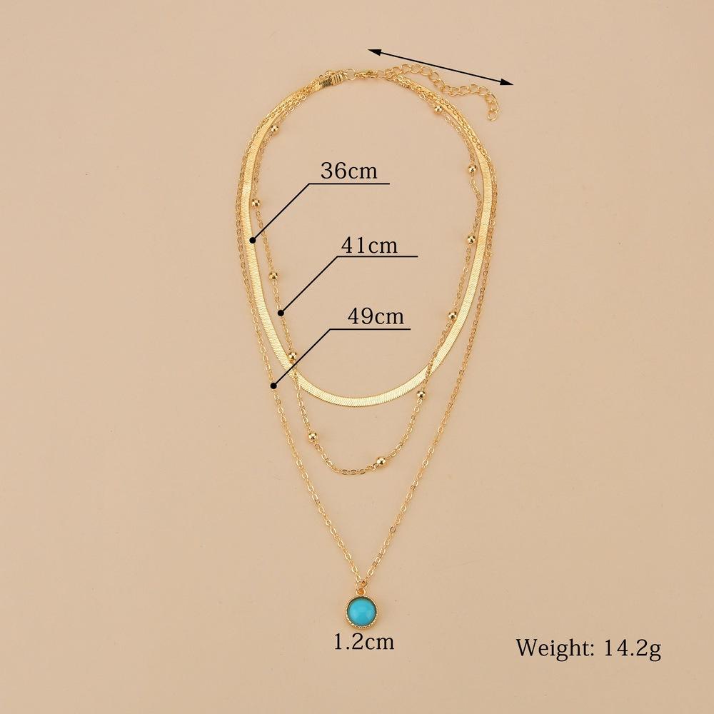 Vintage Ethnic Round Resin Accessories Pendant Necklace Snake Chain Multilayer Necklace Women Jewelry